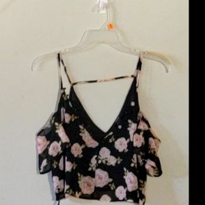 Black cold shoulder floral top